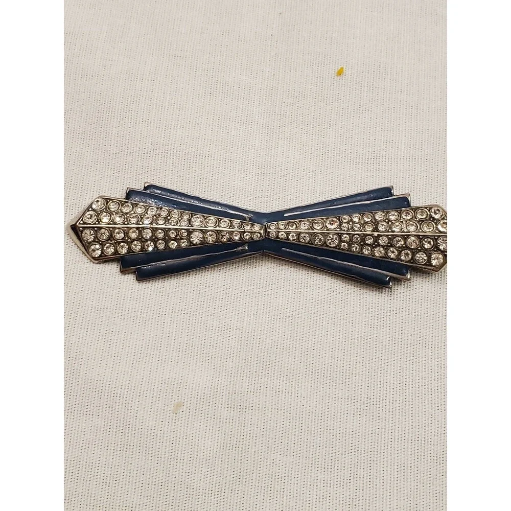 Vintage Art Deco Rhinestone and Blue Enamel Earrings and Pin Brooch